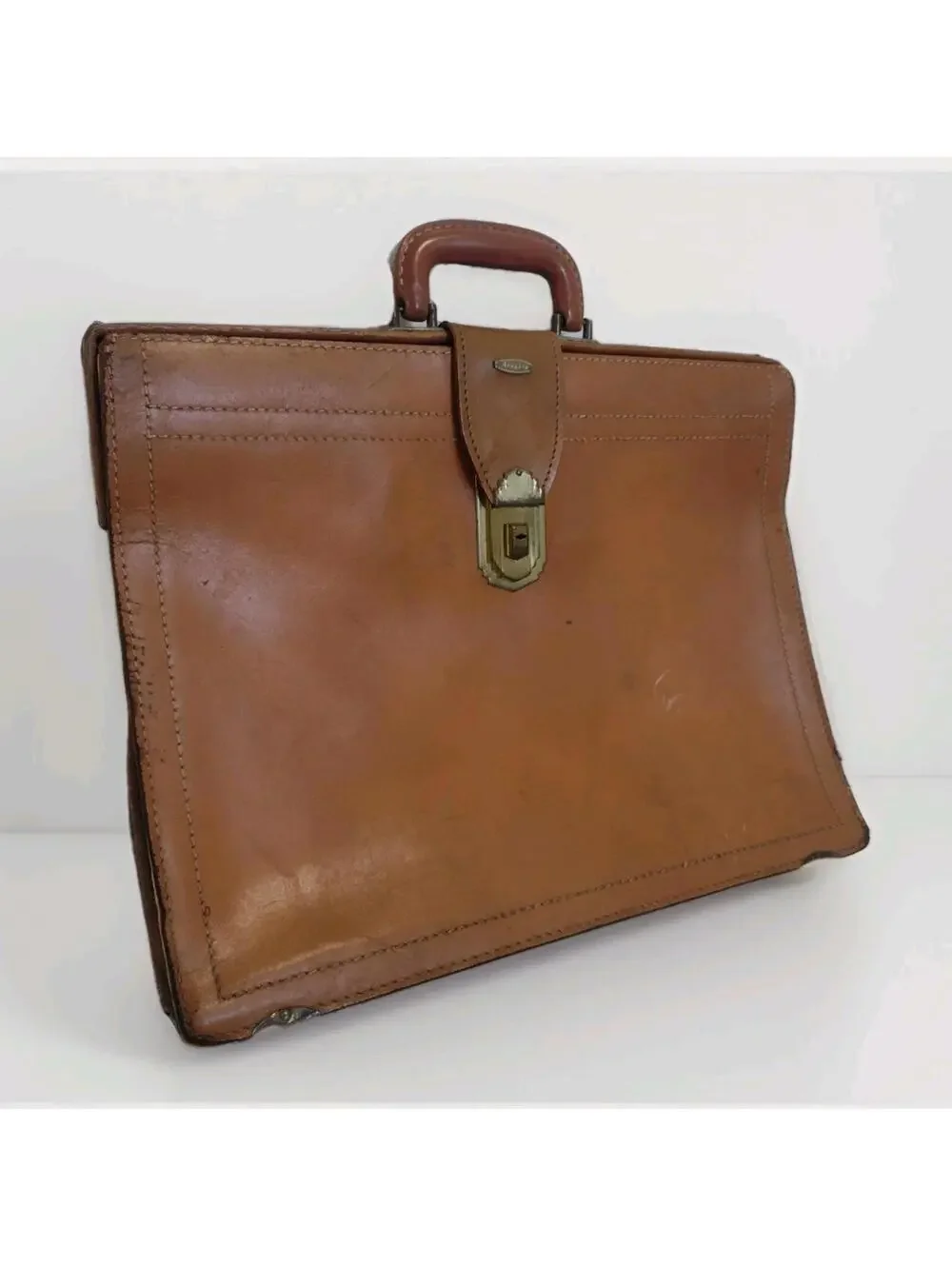 VTG 60s Arflite Leather Briefcase Brass Hardware Mid Century Structured 18x14x5